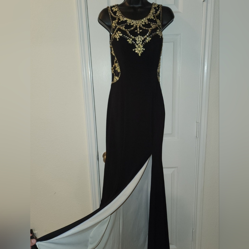 Betsy & Adam Beaded Cut Out Sheer Dress